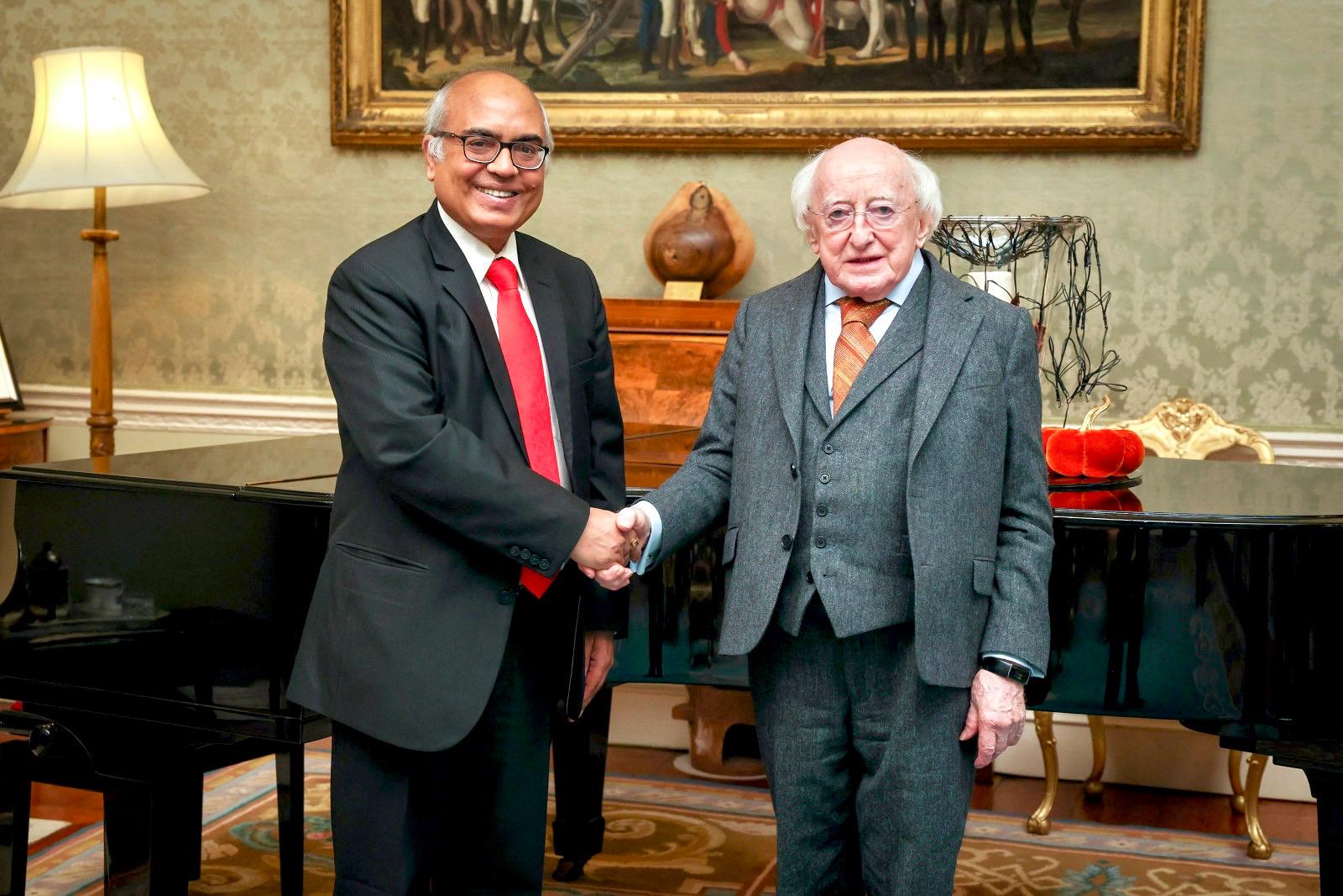 आयरलैंड में भारत के राजदूत श्री अखिलेश मिश्रा ने आयरलैंड के राष्ट्रपति महामहिम डॉ. माइकल डी. हिगिंस से की शिष्टाचार भेंट